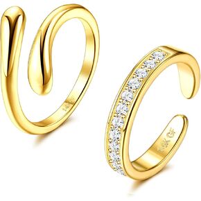 فيبو الصلب تو خواتم للنساء 14K مطلية بالذهب قابل للتعديل المفتوحة تو خاتم زركون الفرقة تو خواتم مجموعة الصيف شاطئ مجوهرات للقدم in Kuwait