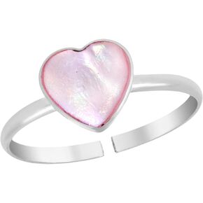 AeraVida Cute & Colorful Heart Shaped Pink Mother of Pearl Shell Inlay .925 Sterling Silver Toe or Pinky Ring