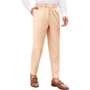 PASLTER Mens Chinos Pants Slim Fit Pleat Front Skinny Elastic Waist Dress Work Suit Pants Classic Slacks