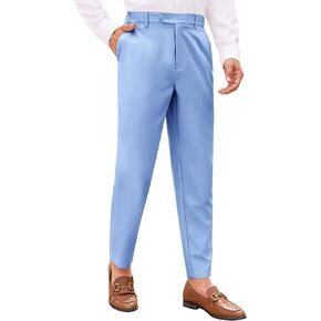 بنطلون تشينو رجالي من PASLTER مقاس نحيف مطوي من الأمام نحيف بخصر مطاطي فستان بدلة عمل بنطلون كلاسيكي in Kuwait