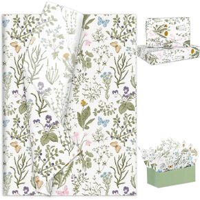 JarThenaAMCS 100 Sheets Vintage Wildflower Tissue Paper Wild Floral Art Tissue Spring Wrapping Paper for Birthday Wedding DIY Crafts Gift Packing, 20 x 14 Inch