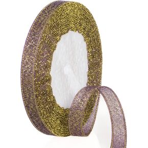 3/8 Inch Pink and Silver Glitter Ribbon, Colorful Sparkly Metallic Fabric Ribbon for Gift Wrapping, Crafts, Wedding and Birthday Party Decoration, 25 Yards