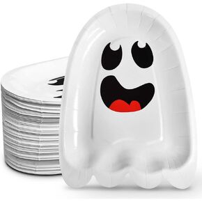 100 قطعة من أطباق ورق الهالوين، أطباق شبح بيضاء لطيفة للاستعمال مرة واحدة، أطباق شبح مزخرفة بالرسوم المتحركة لمستلزمات حفلات عيد الهالوين وأعياد الميلاد in Kuwait