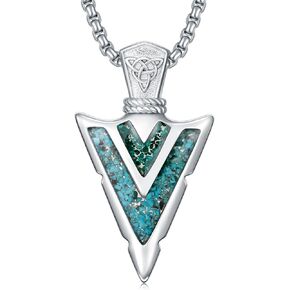 Arrowhead Necklace for Men Women 925 Sterling Silver Turquoise Malachite Celtic/Eye of Horus/Viking Arrow Pendant Amulet Jewelry Gifts Native American Necklace
