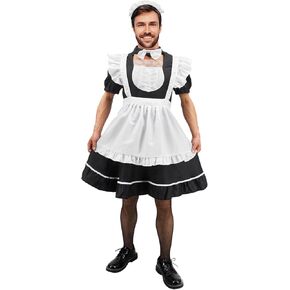 Male Maid Cosplay Dress Suit Maid Big Hemline Flared Dress Set Men Funny Performances Stage Costumes