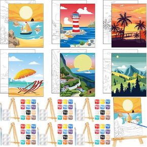 Zhanmai 6 Set Summer Hawaii Pre Printed Canvas 8 x 10 Inch Pre Drawn Canvas Painting with Easel Kits Outline Painting Panels for Beginners,DIY Craft Project,Party Favor,Home Decors(Flamingo)
