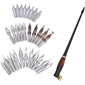 Calligraphy Oblique Dip Pen Holder Set, Resin Pen Handle with 30 Stainless Steel Pen Nib Manga Pen Kit for English Calligraphy Drawing Comic, Red