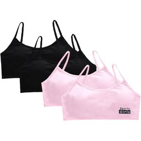 حمالة صدر تدريب للفتيات مكونة من 4 قطع مع وسادات قابلة للإزالة من القطن قابلة للتنفس وخفيفة الوزن مبطنة حمالة صدر لاسلكية قصيرة للمراهقين in Kuwait