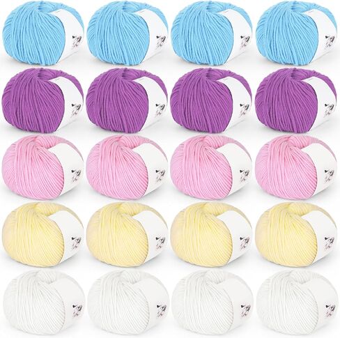 Katech 20 Skeins Cotton Yarn for Crocheting and Knitting- Cotton Crochet Yarn w/Basic Instructions-Milk Cotton Yarn-Soft Knitting Yarn-Knitting/Crochet Starter Kit in Kuwait