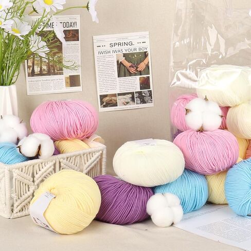 Katech 20 Skeins Cotton Yarn for Crocheting and Knitting- Cotton Crochet Yarn w/Basic Instructions-Milk Cotton Yarn-Soft Knitting Yarn-Knitting/Crochet Starter Kit in Kuwait