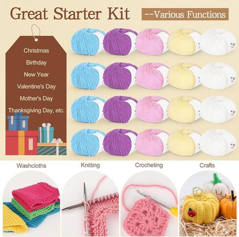Katech 20 Skeins Cotton Yarn for Crocheting and Knitting- Cotton Crochet Yarn w/Basic Instructions-Milk Cotton Yarn-Soft Knitting Yarn-Knitting/Crochet Starter Kit in Kuwait