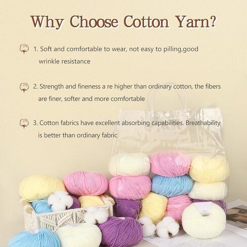 Katech 20 Skeins Cotton Yarn for Crocheting and Knitting- Cotton Crochet Yarn w/Basic Instructions-Milk Cotton Yarn-Soft Knitting Yarn-Knitting/Crochet Starter Kit in Kuwait