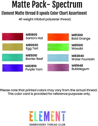 ELEMENT Spectrum Pack | Tray of 8 spools | Machine Embroidery Thread | 1000m | 40 wt | Glossy | Compatible with Brother Babylock Janome Singer Pfaff Husqvarna Bernina Sewing Machines in Kuwait