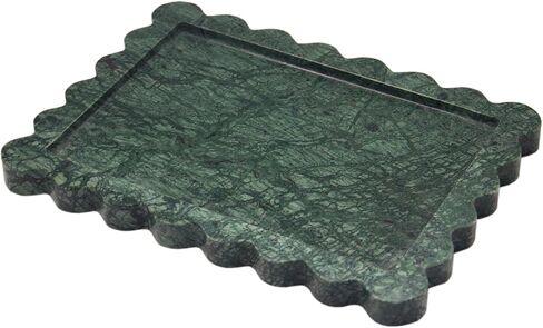 Genuine 100% Indian Green Scalloped Marble Tray, Real Natural Marble Stone Trays, Luxury Marble Decorative Trays for Bathroom, Dresser, Vanity, Home Decor, 10.6" x 8", Dark Emerald Green in Saudi Arabia