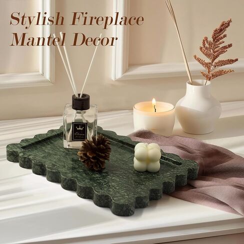 Genuine 100% Indian Green Scalloped Marble Tray, Real Natural Marble Stone Trays, Luxury Marble Decorative Trays for Bathroom, Dresser, Vanity, Home Decor, 10.6" x 8", Dark Emerald Green in Saudi Arabia