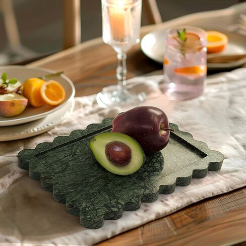 Genuine 100% Indian Green Scalloped Marble Tray, Real Natural Marble Stone Trays, Luxury Marble Decorative Trays for Bathroom, Dresser, Vanity, Home Decor, 10.6" x 8", Dark Emerald Green in Saudi Arabia