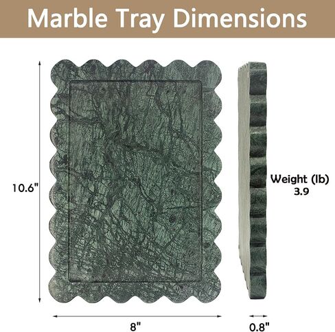 Genuine 100% Indian Green Scalloped Marble Tray, Real Natural Marble Stone Trays, Luxury Marble Decorative Trays for Bathroom, Dresser, Vanity, Home Decor, 10.6" x 8", Dark Emerald Green in Saudi Arabia