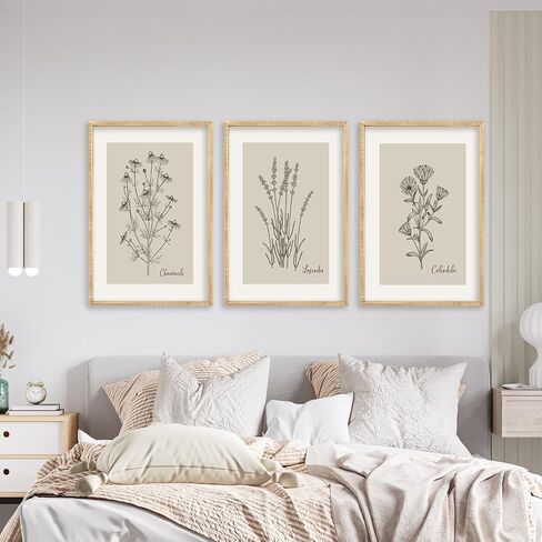 Set Of 3 Vintage Antique Garden Wildflowers Wall Art Decor 24x16 Inch Rustic Wood Framed Family Living Room Floral Sign Modren Nature Flower Home Pictures Botanical Wall Hanging (Wood) in Saudi Arabia