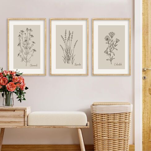 Set Of 3 Vintage Antique Garden Wildflowers Wall Art Decor 24x16 Inch Rustic Wood Framed Family Living Room Floral Sign Modren Nature Flower Home Pictures Botanical Wall Hanging (Wood) in Saudi Arabia