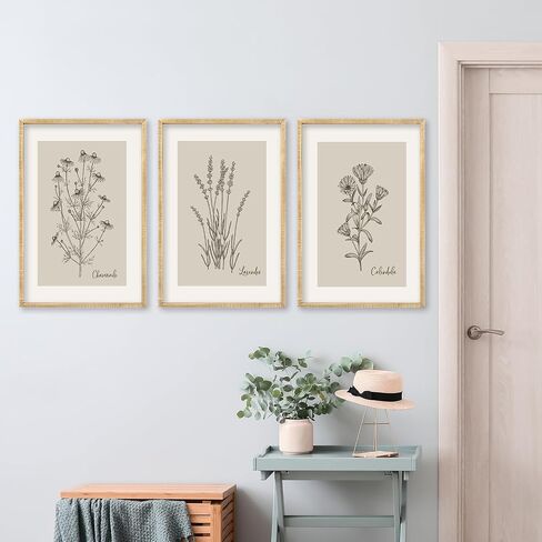 Set Of 3 Vintage Antique Garden Wildflowers Wall Art Decor 24x16 Inch Rustic Wood Framed Family Living Room Floral Sign Modren Nature Flower Home Pictures Botanical Wall Hanging (Wood) in Saudi Arabia