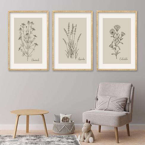 Set Of 3 Vintage Antique Garden Wildflowers Wall Art Decor 24x16 Inch Rustic Wood Framed Family Living Room Floral Sign Modren Nature Flower Home Pictures Botanical Wall Hanging (Wood) in Saudi Arabia