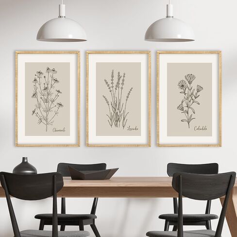 Set Of 3 Vintage Antique Garden Wildflowers Wall Art Decor 24x16 Inch Rustic Wood Framed Family Living Room Floral Sign Modren Nature Flower Home Pictures Botanical Wall Hanging (Wood) in Saudi Arabia