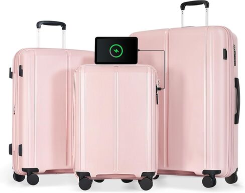 مجموعة حقائب سفر صلبة مكونة من 3 قطع من Merax بعجلات دوارة مع قفل TSA، وردي فاتح، 20/24/28 بوصة in Kuwait