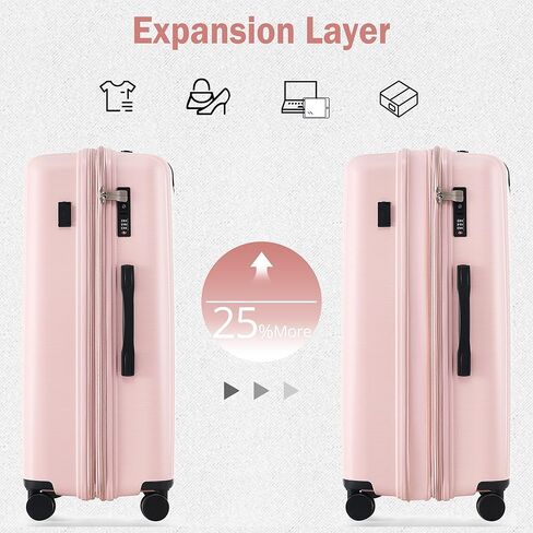 مجموعة حقائب سفر صلبة مكونة من 3 قطع من Merax بعجلات دوارة مع قفل TSA، وردي فاتح، 20/24/28 بوصة in Kuwait