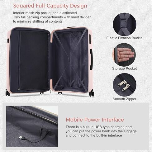 مجموعة حقائب سفر صلبة مكونة من 3 قطع من Merax بعجلات دوارة مع قفل TSA، وردي فاتح، 20/24/28 بوصة in Kuwait