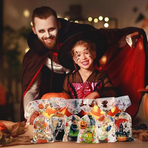 أكياس حلوى الهالوين من SHTALHST، 200 قطعة (4.9 بوصة × 10.8 بوصة) أكياس حلوى السيلوفان للهالوين، أكياس حلوى الهالوين بتصميمات ممتعة ولطيفة، ديكورات حفلات الهالوين، أكياس حلوى مخيفة in Kuwait