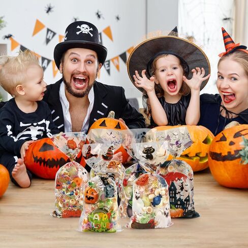أكياس حلوى الهالوين من SHTALHST، 200 قطعة (4.9 بوصة × 10.8 بوصة) أكياس حلوى السيلوفان للهالوين، أكياس حلوى الهالوين بتصميمات ممتعة ولطيفة، ديكورات حفلات الهالوين، أكياس حلوى مخيفة in Kuwait