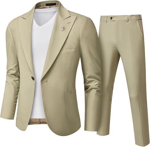 MY'S Mens Linen Suit 2-Piece Slim Fit Blazer and Pants, for Casual Wedding Beach Prom Business Outfit in Saudi Arabia