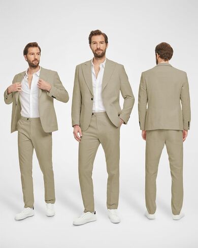 MY'S Mens Linen Suit 2-Piece Slim Fit Blazer and Pants, for Casual Wedding Beach Prom Business Outfit in Saudi Arabia