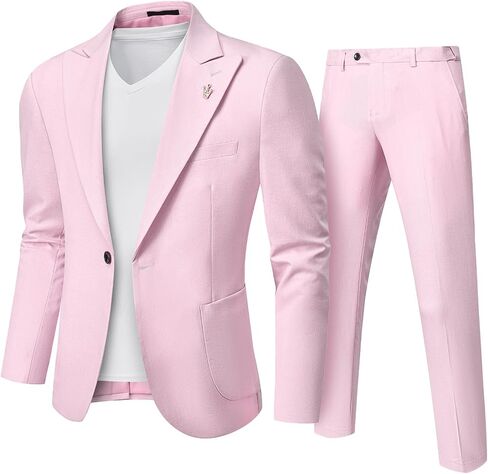 MY'S Mens Linen Suit 2-Piece Slim Fit Blazer and Pants, for Casual Wedding Beach Prom Business Outfit in Saudi Arabia