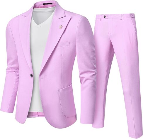 MY'S Mens Linen Suit 2-Piece Slim Fit Blazer and Pants, for Casual Wedding Beach Prom Business Outfit in Saudi Arabia