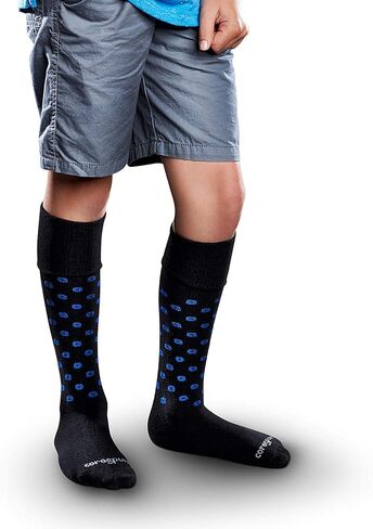 & CoreSpun Kids AFO Interface Socks - 4 قطع (2-أبيض، رمادي، مبهج (أسود/أزرق ملكي)، للأطفال X-طويل) in Kuwait