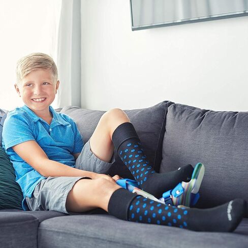 & CoreSpun Kids AFO Interface Socks - 4 قطع (2-أبيض، رمادي، مبهج (أسود/أزرق ملكي)، للأطفال X-طويل) in Kuwait