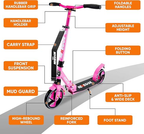 Scooter – Scooter for Teenager – Kick Scooter – 2 Wheel Scooter with Adjustable T-Bar Handlebar – Folding Adult Kick Scooter with Alloy Anti-Slip Deck – Scooter with 8" Smooth Gliding Wheels by Hurtle in Kuwait