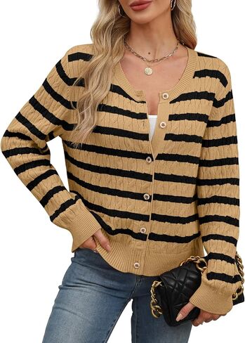 WIHOLL Women's Cable Knit Cardigan Sweaters Long Sleeve Open Front Button Up Cropped Clothes 2024 Fall Fashion in Saudi Arabia