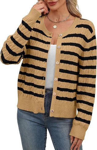 WIHOLL Women's Cable Knit Cardigan Sweaters Long Sleeve Open Front Button Up Cropped Clothes 2024 Fall Fashion in Saudi Arabia