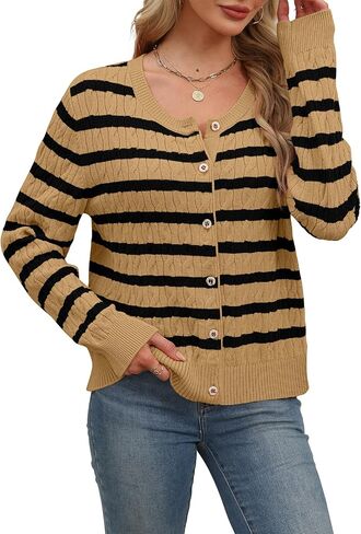WIHOLL Women's Cable Knit Cardigan Sweaters Long Sleeve Open Front Button Up Cropped Clothes 2024 Fall Fashion in Saudi Arabia