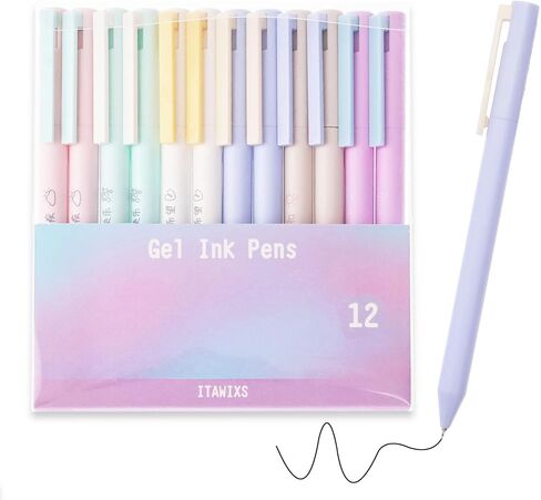 ITAWIXS 12pcs Aesthetic Retractable Gel Pens, 0.5mm Black Ink Fine Point Pens, Smooth Writing Pens, No Bleed & Smear, Cute School Office Supplies for Journaling Note Taking in Kuwait