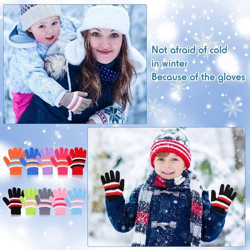 Crowye 50 Pairs Kid Gloves Bulk Winter Full Fingers Gloves Knitted Fleece Warm Gloves Colorful Fluffy Stripe Stretchy Gloves in Kuwait
