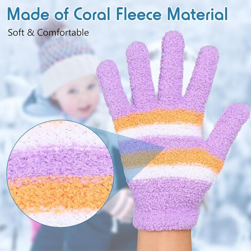 Crowye 50 Pairs Kid Gloves Bulk Winter Full Fingers Gloves Knitted Fleece Warm Gloves Colorful Fluffy Stripe Stretchy Gloves in Kuwait