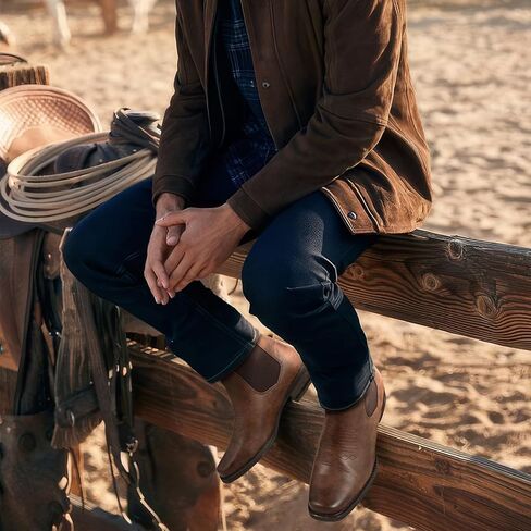 أحذية J's.o.l.e Western Cowboy للرجال ذات مقدمة مربعة أنيقة للكاحل أحذية تشيلسي in Kuwait