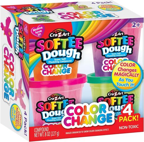 علب العجين المتغيرة اللون من Cra-Z-Art Softee Dough، مجموعة هدايا من عجينة اللعب اللمسية للأطفال، 4 قطع، 2 أونصة لكل عمر 3 سنوات فما فوق in Saudi Arabia