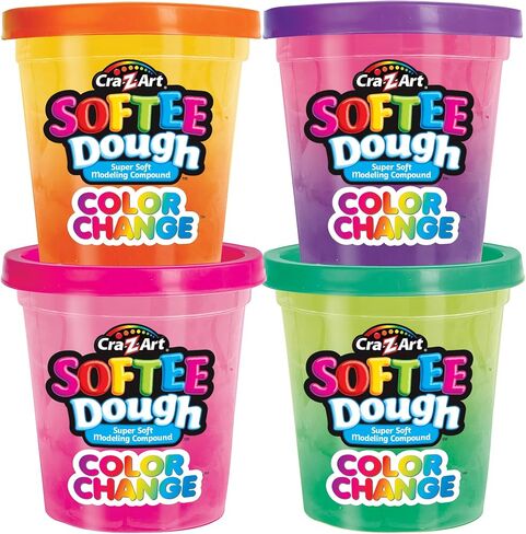 علب العجين المتغيرة اللون من Cra-Z-Art Softee Dough، مجموعة هدايا من عجينة اللعب اللمسية للأطفال، 4 قطع، 2 أونصة لكل عمر 3 سنوات فما فوق in Saudi Arabia