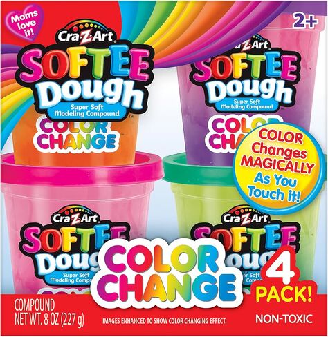 علب العجين المتغيرة اللون من Cra-Z-Art Softee Dough، مجموعة هدايا من عجينة اللعب اللمسية للأطفال، 4 قطع، 2 أونصة لكل عمر 3 سنوات فما فوق in Saudi Arabia