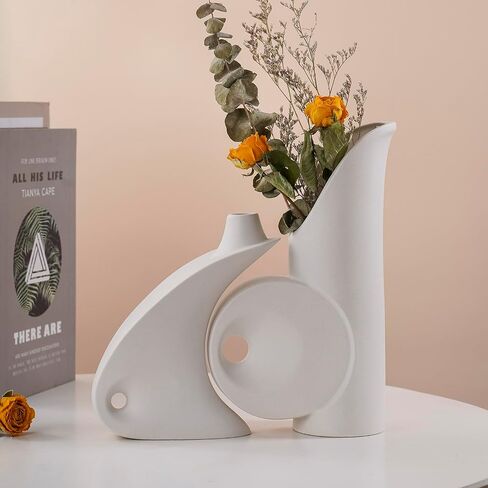 Modern White Ceramic Vase Set of 2 - Elegant Irregular Shape for Pampas Grass, Boho Nordic Minimalism Style - Perfect for Home Decor, Weddings, and Office in Saudi Arabia