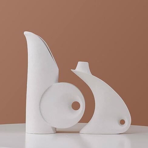 Modern White Ceramic Vase Set of 2 - Elegant Irregular Shape for Pampas Grass, Boho Nordic Minimalism Style - Perfect for Home Decor, Weddings, and Office in Saudi Arabia
